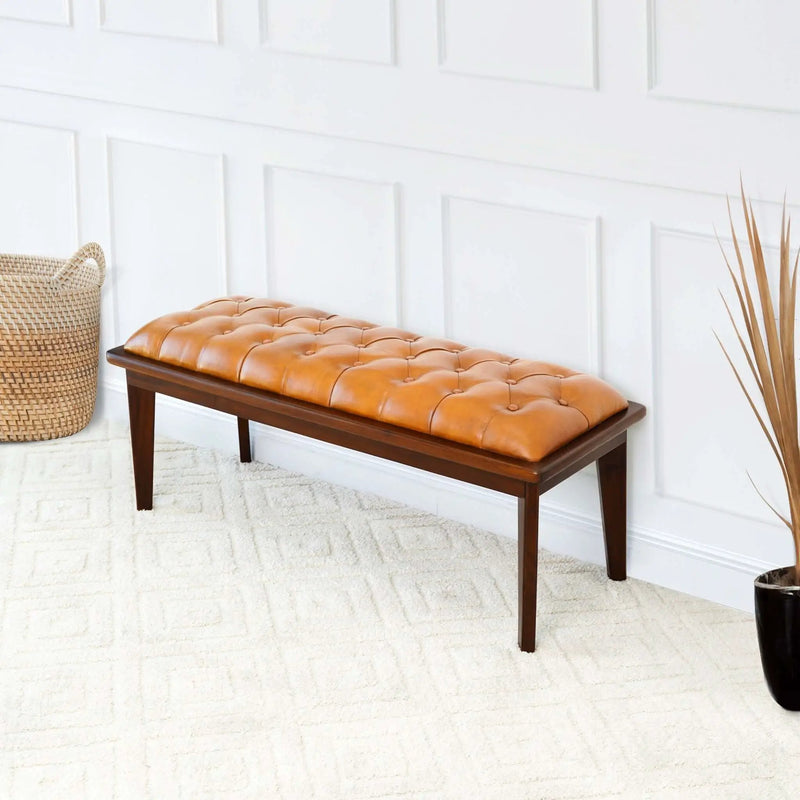 Arden - Bench With Buttons - Brown / Rustic / Tan by Unique Piece Furniture