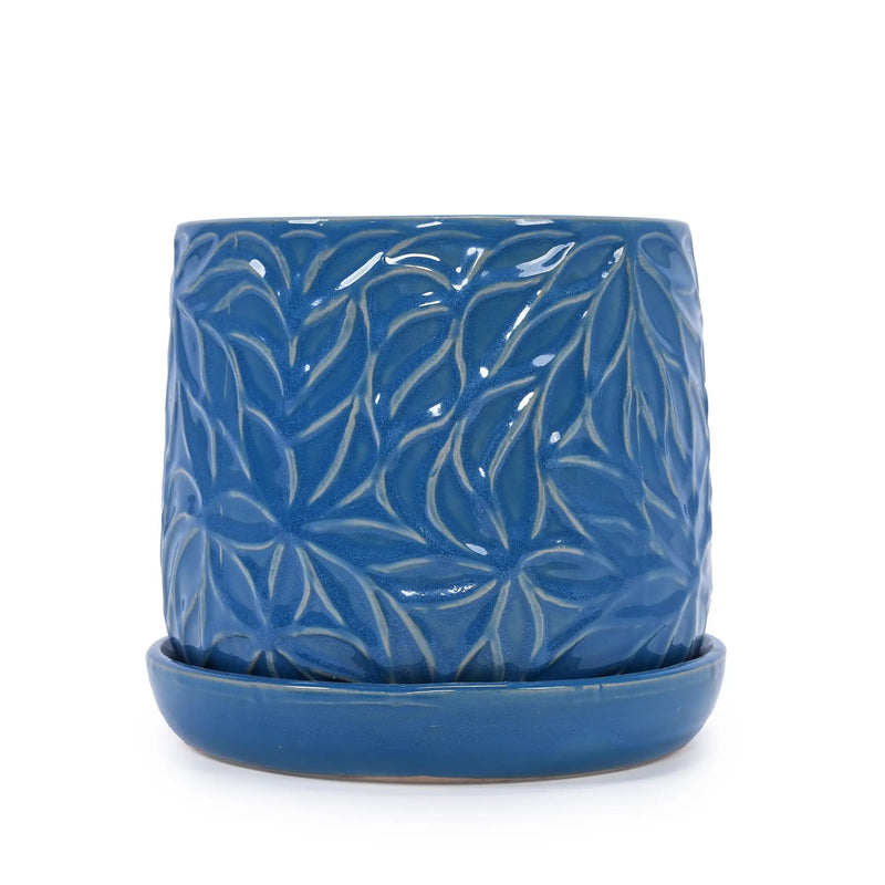 Set of 2 Ceramic Flowerpot, 7' Modern Planter for Patio, Garden, Windowsill - Navy Blue by HouseOfZazla