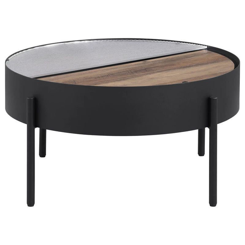 Ozella Round Coffee Table with Hidden Storage Sandy Black by Unique Piece Furniture