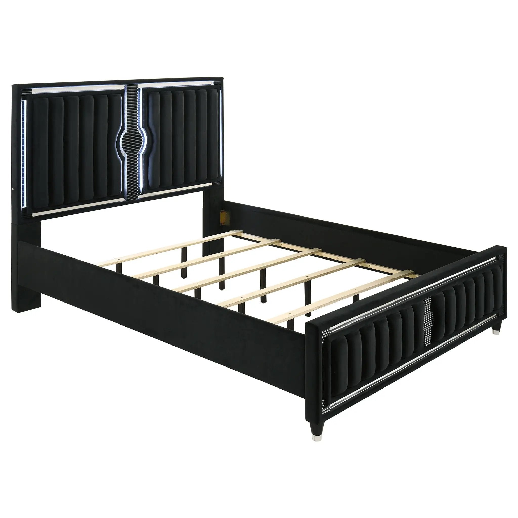 Ravenne 4-piece Velvet Upholstered California King LED Bedroom Set Black by Unique Piece Furniture