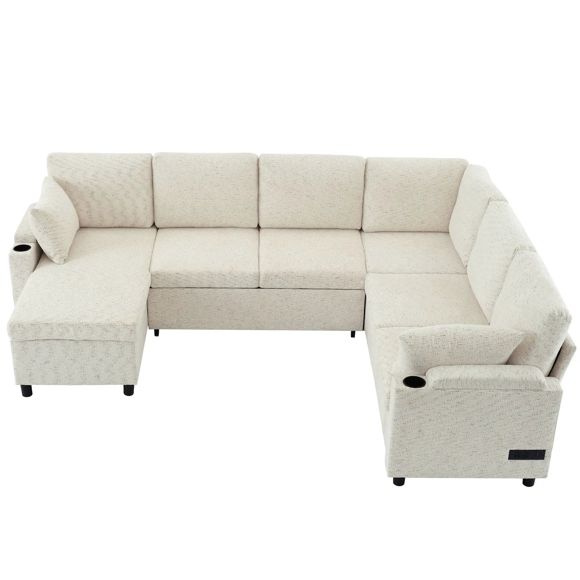 U-Shaped Sectional Sleeper Sofa With Ample Storage Space, 2 Cup Holders And Charging Ports For Living Room by HouseOfZazla