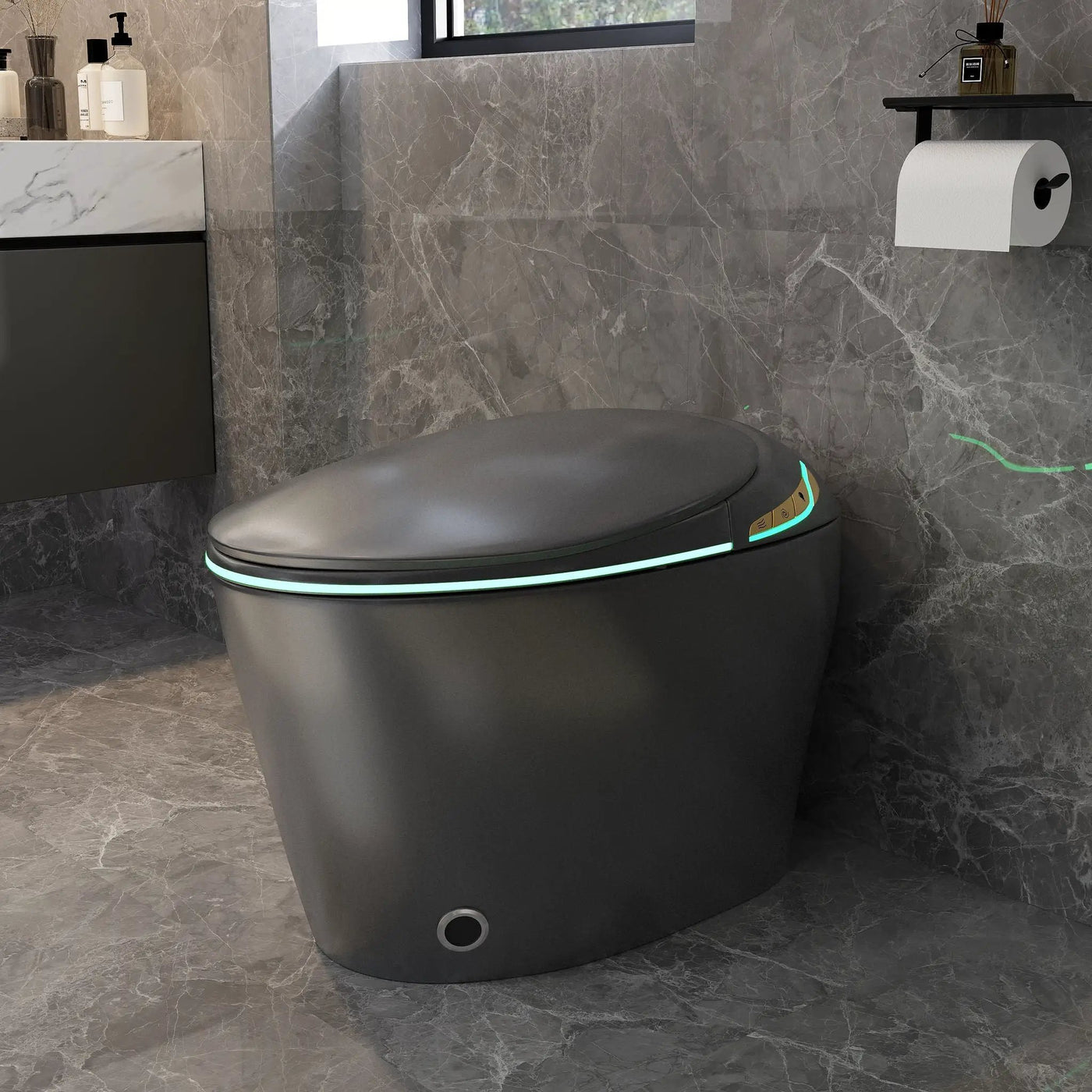 Unique Smart Toile With Built In Bidet, Auto Open / Close Seat, Foot Sensor, LED Display, Night Light, Warm Water & Dryer Ceramic by HouseOfZazla