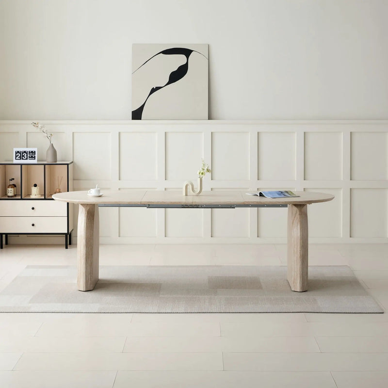 Oval Extendable Dining Table With Dual Pillar Design - Off White by HouseOfZazla