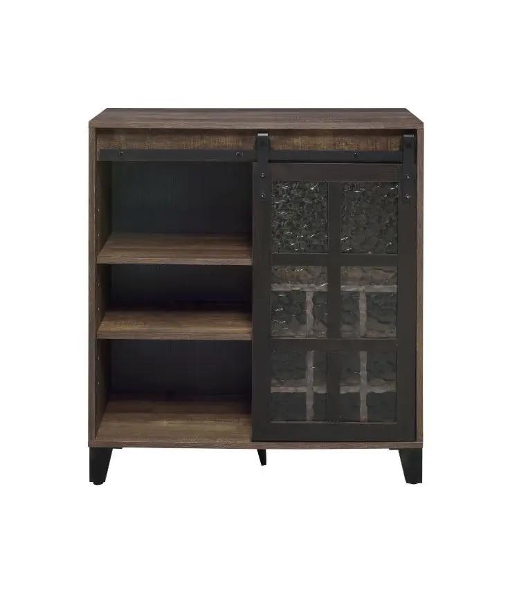 Treju - Wine Cabinet - Obscure Glass, Rustic Oak & Black by Unique Piece Furniture