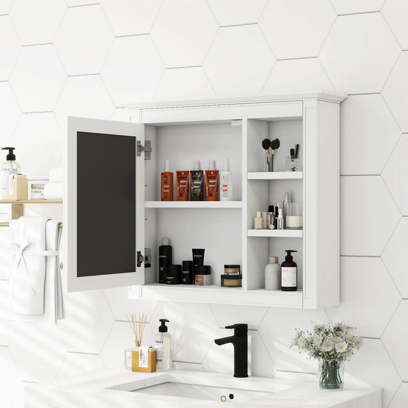 Wall Mounted Medicine Cabinet With Mirror And 3 Open Shelves by Unique Piece Furniture