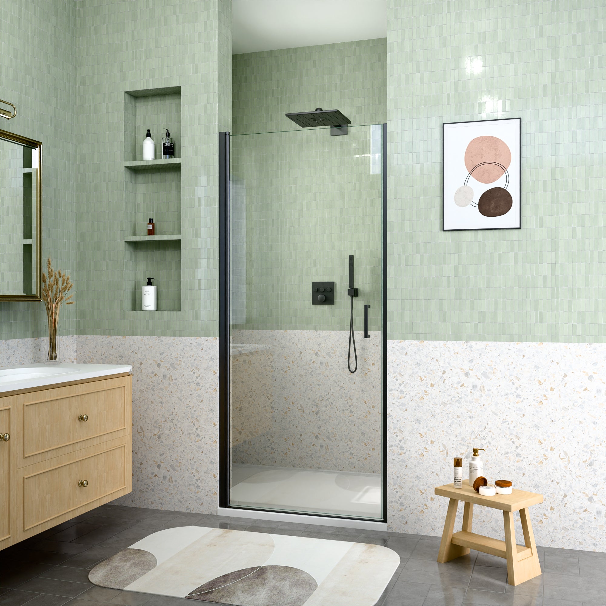 32" W x 72" H Semi-Frameless Circular Pivot Shower Door in Matte by HouseOfZazla