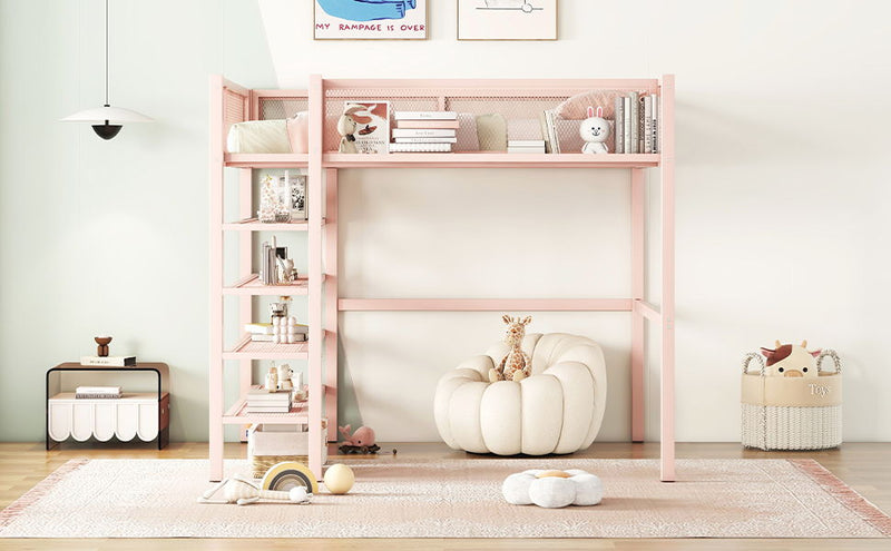 Loft Bed With 4 Tier Shelves And Storage by HouseOfZazla