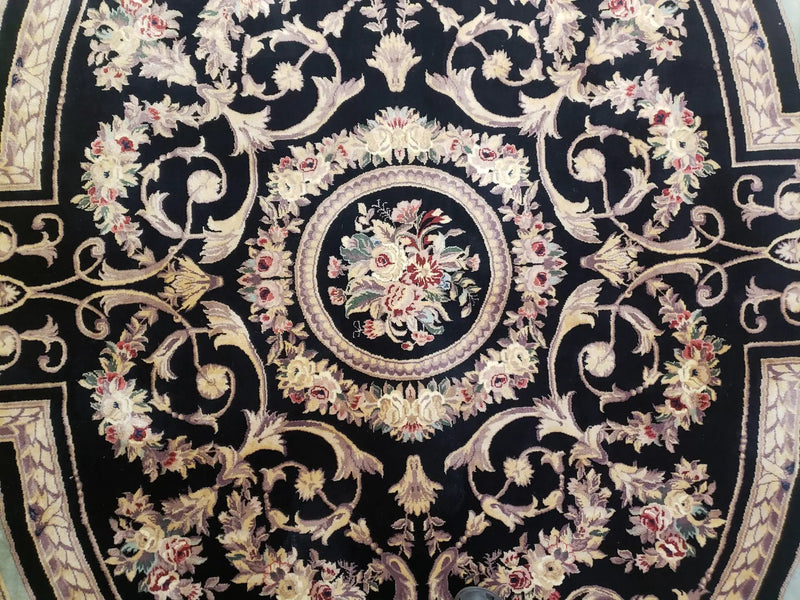 8x10 Aubusson Rug, Fine Hand Knotted Wool Carpet, French European Design, Black & Ivory by Jewel Rugs