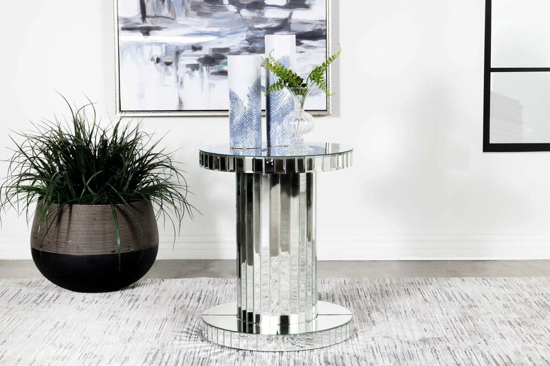 Dorielle Round Mirrored Acrylic Crystal Side Table Silver by Unique Piece Furniture