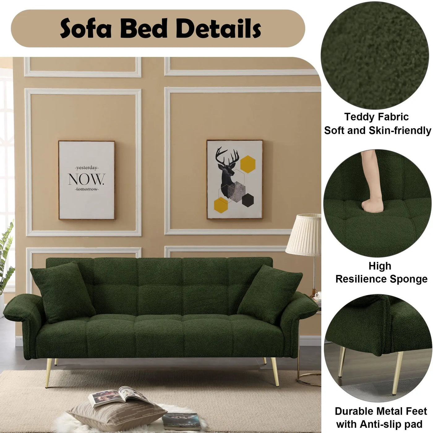 Convertible Double Futon Sofa Bed With Folding Armrests For Living Rooms by Unique Piece Furniture