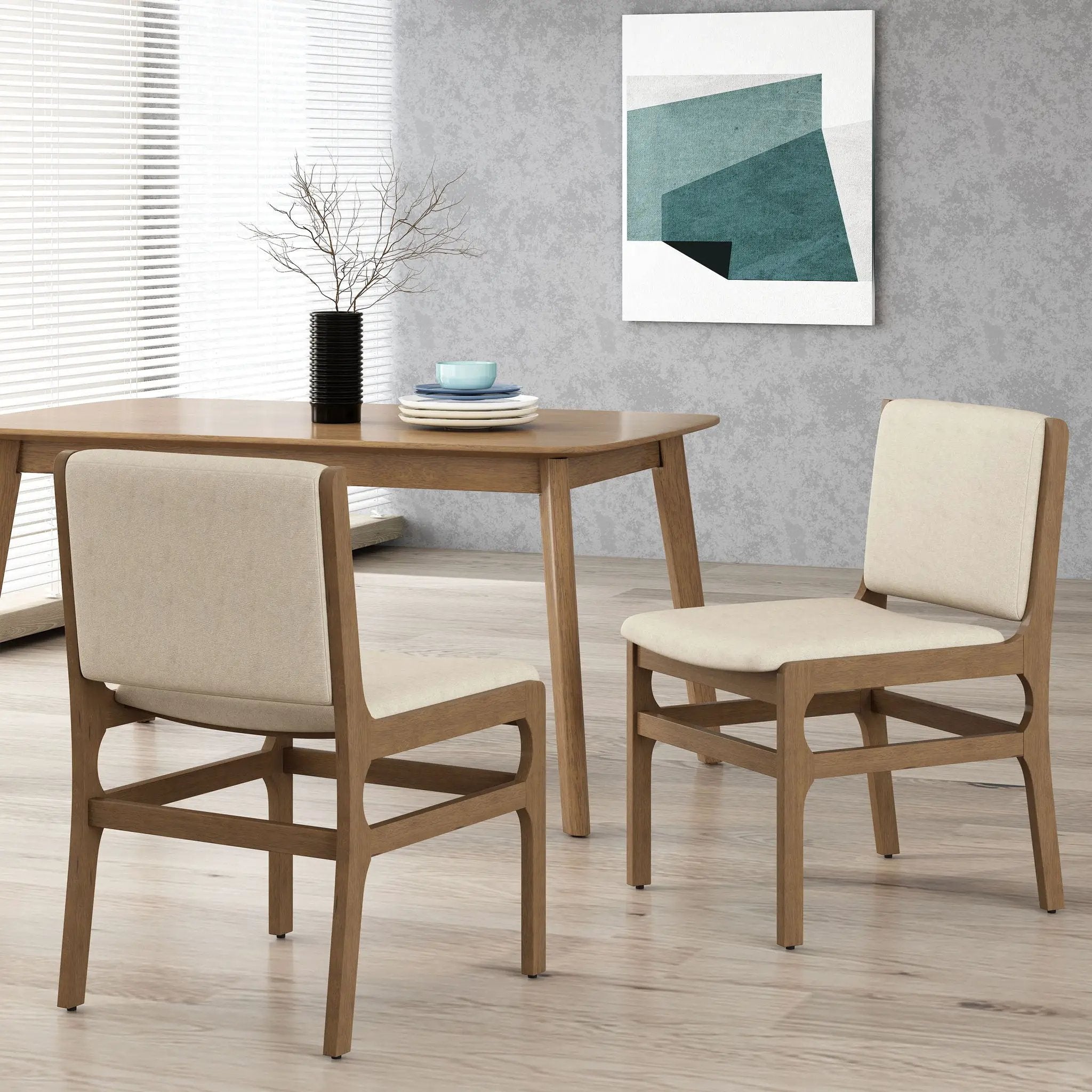Contemporary Dining Chair Set Upholstered Fabric With Rubberwood Frame by HouseOfZazla