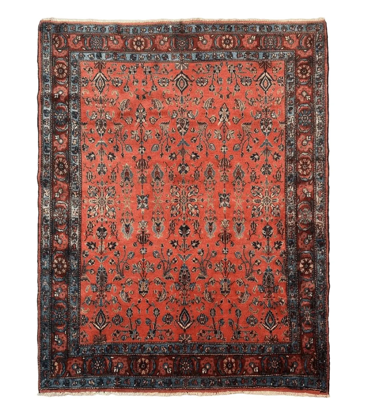 Antique Persian Tribal Rug 5 x 6.6, Tomato Red, Hamadan Angelas Rug by Jewel Rugs