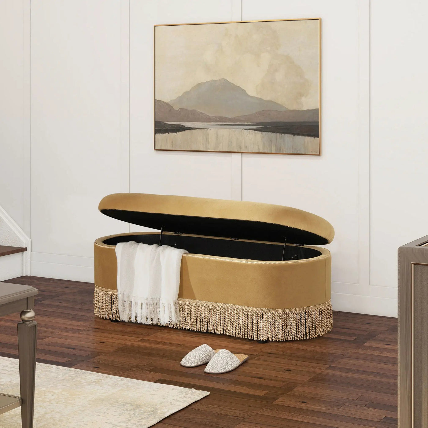 Melinda - Oval Tufted Bullion Fringe Storage Bench by Unique Piece Furniture