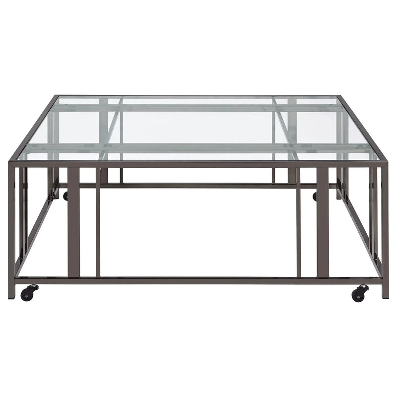 Adri Square Glass Top Coffee Table with Casters Black Nickel by Unique Piece Furniture