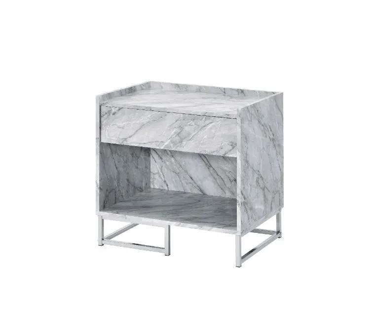 Azrael - Accent Table - White Printed Faux Marble & Chrome by Unique Piece Furniture