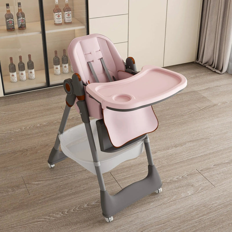 Adjustable Baby High Chair 0-6 Years, Portable Infant Feeding Seat With Safety Belt, Silent Lockable Wheels by Unique Piece Furniture