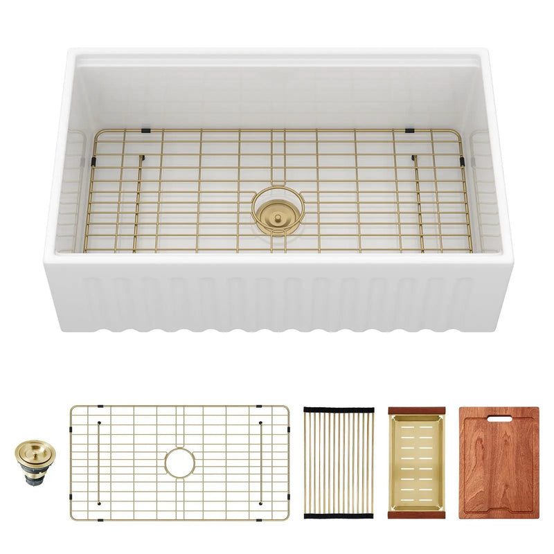 Workstation, Single Bowl Apron Front Kitchen Sink - White by HouseOfZazla