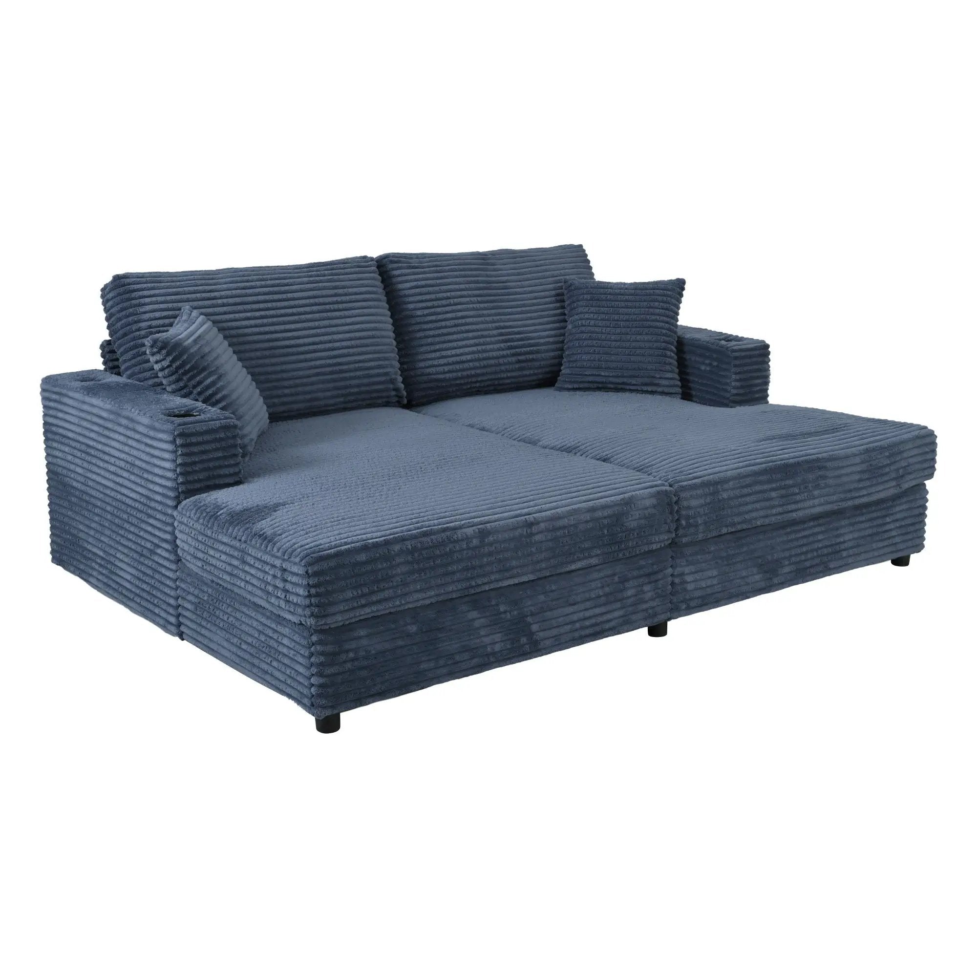 Oversized Loveseat Chaise With 2 USB Ports, 2 Cup Holders And 2 Throw Pillows by HouseOfZazla