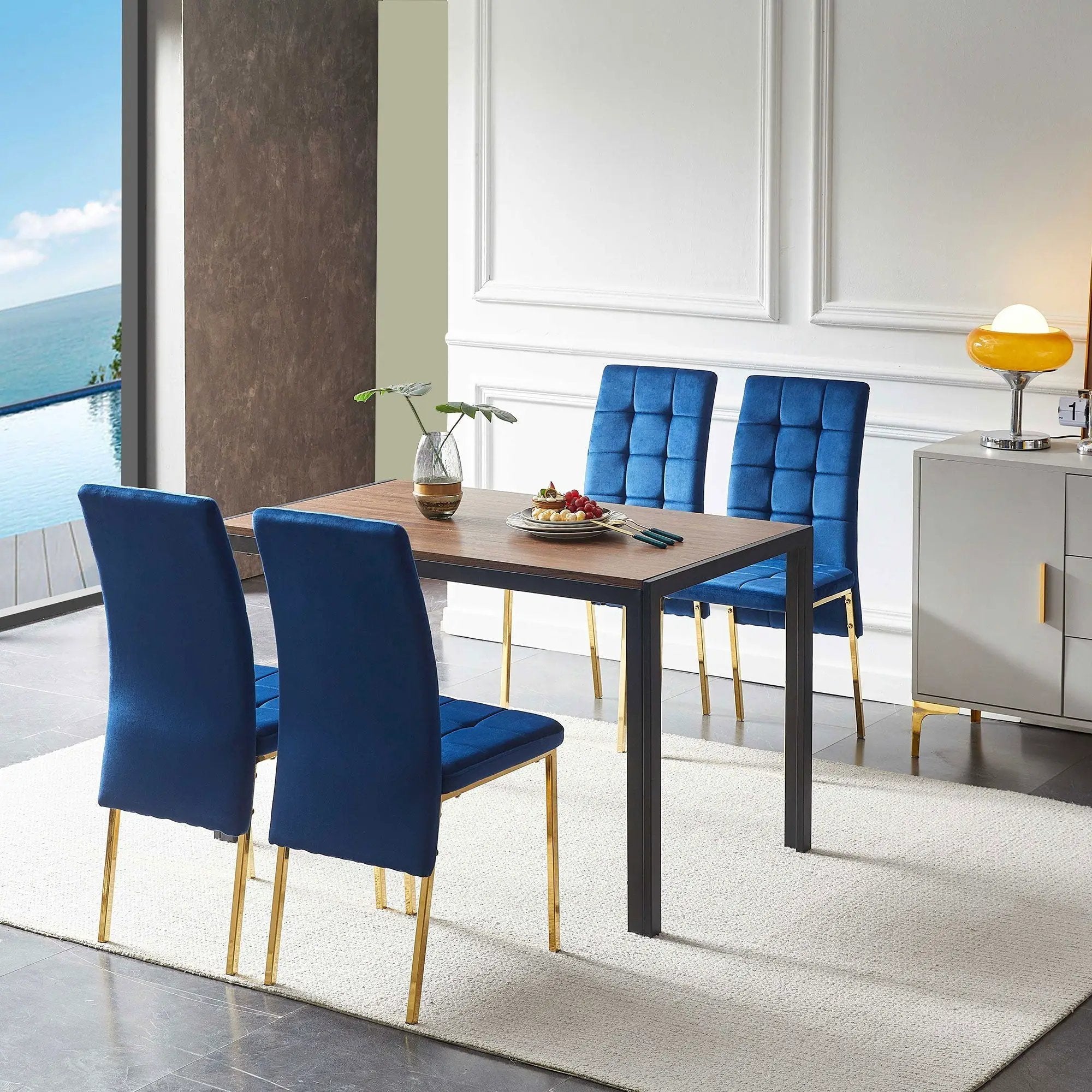 5 Pieces Dining Set Including High Back Color Legs Nordic Dining Chair & Creative Design Dining Table by HouseOfZazla