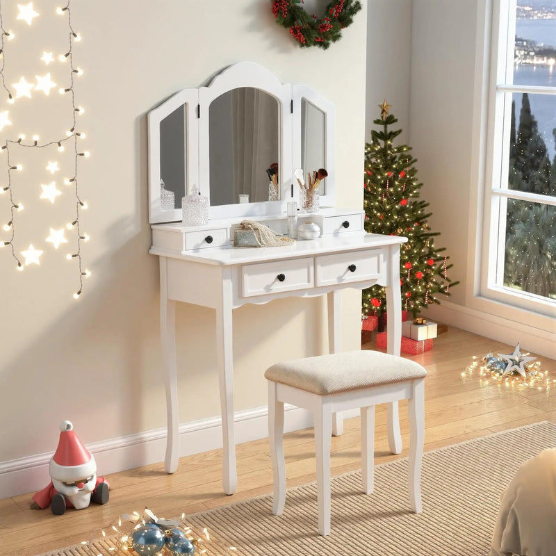 Sanlo Wooden Vanity Makeup Table and Stool Set by HouseOfZazla