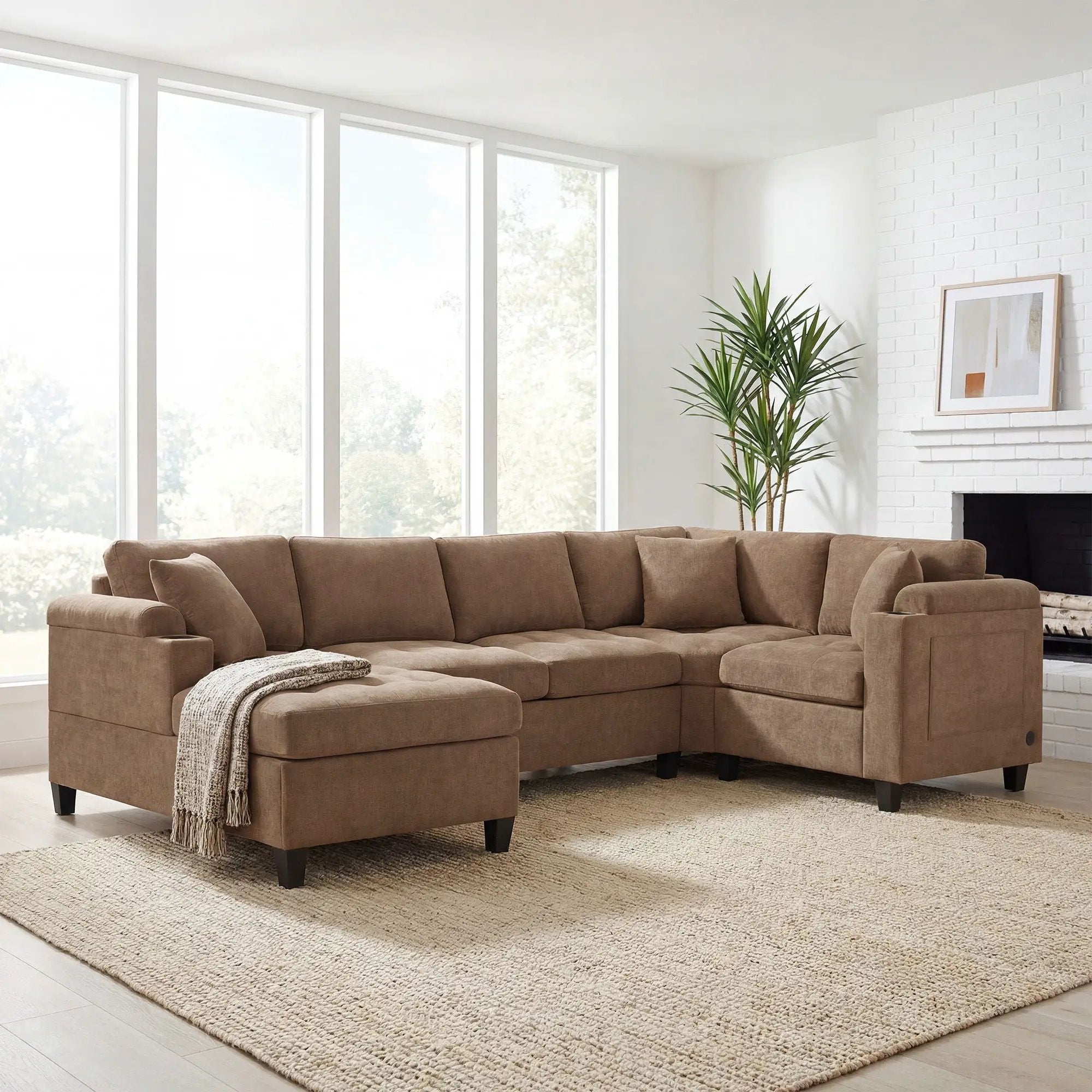 U Shaped Sectional Sofa, Corner Living Room Couch With Built In Cup Holders, Storage, USB Ports by Unique Piece Furniture