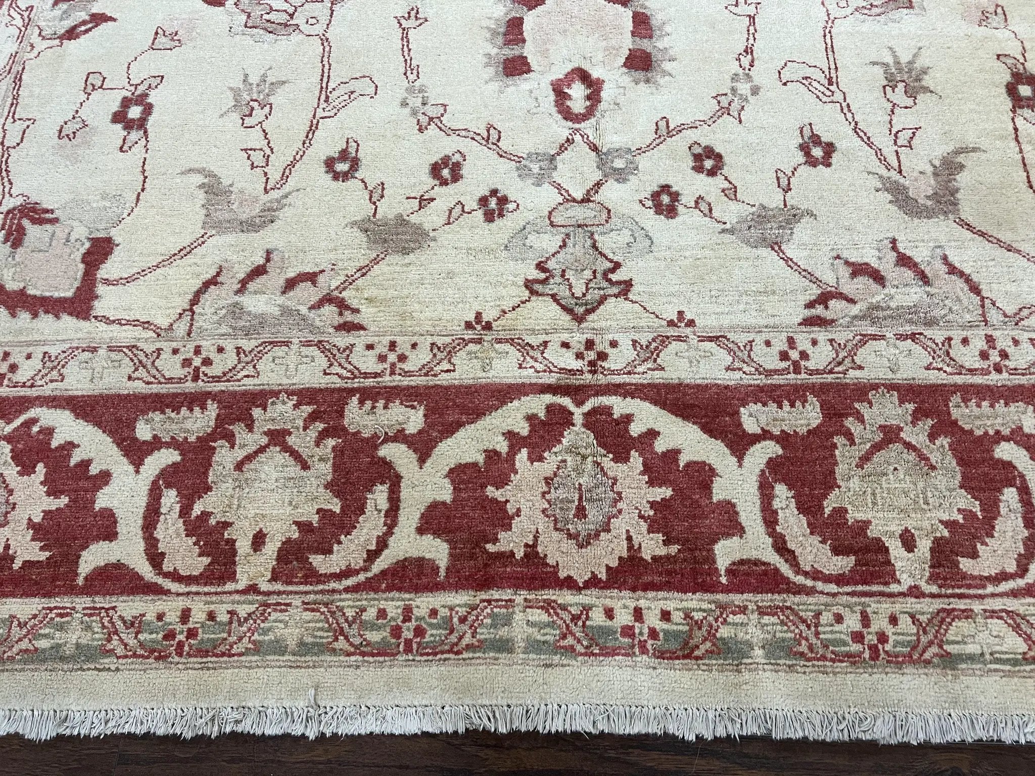 Peshawar Rug 8x12 Pakistani Carpet, Oriental Rug 8 x 12 Chobi Rug, Beige and Red, Allover Large Floral Design, Hand Knotted Vintage Wool by Jewel Rugs