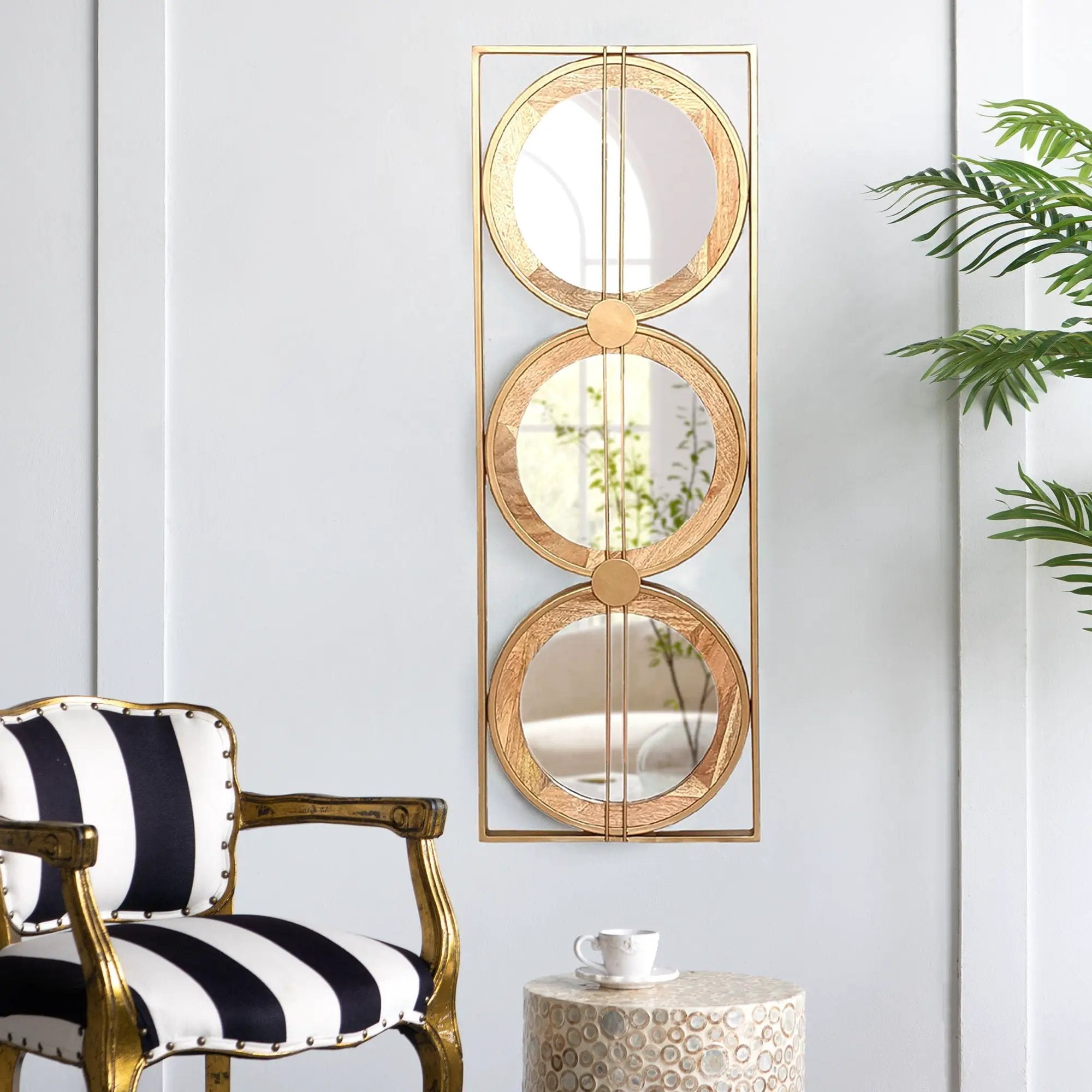 3 Mirror Piece Wall Mirror InRectangular Frame, Home Wall Decor For Bedroom Living Room - Brown by Unique Piece Furniture
