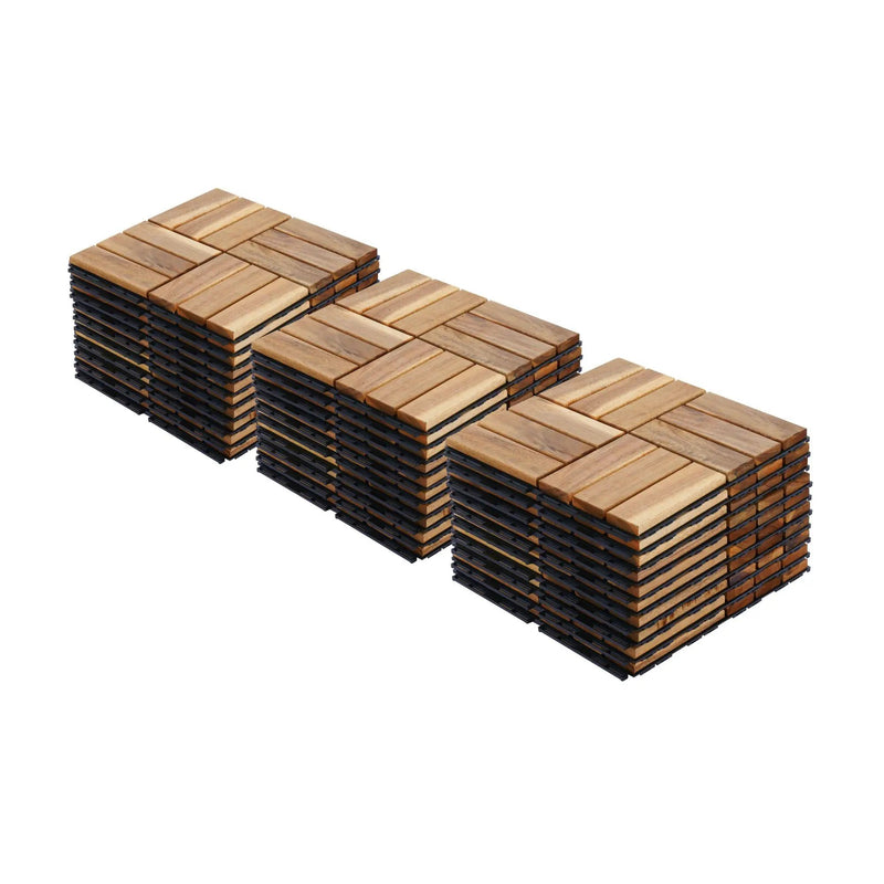 Interlocking Deck Tiles Checker Pattern, Square Acacia Hardwood Outdoor Flooring For Patio, Bancony, Pool Side by HouseOfZazla