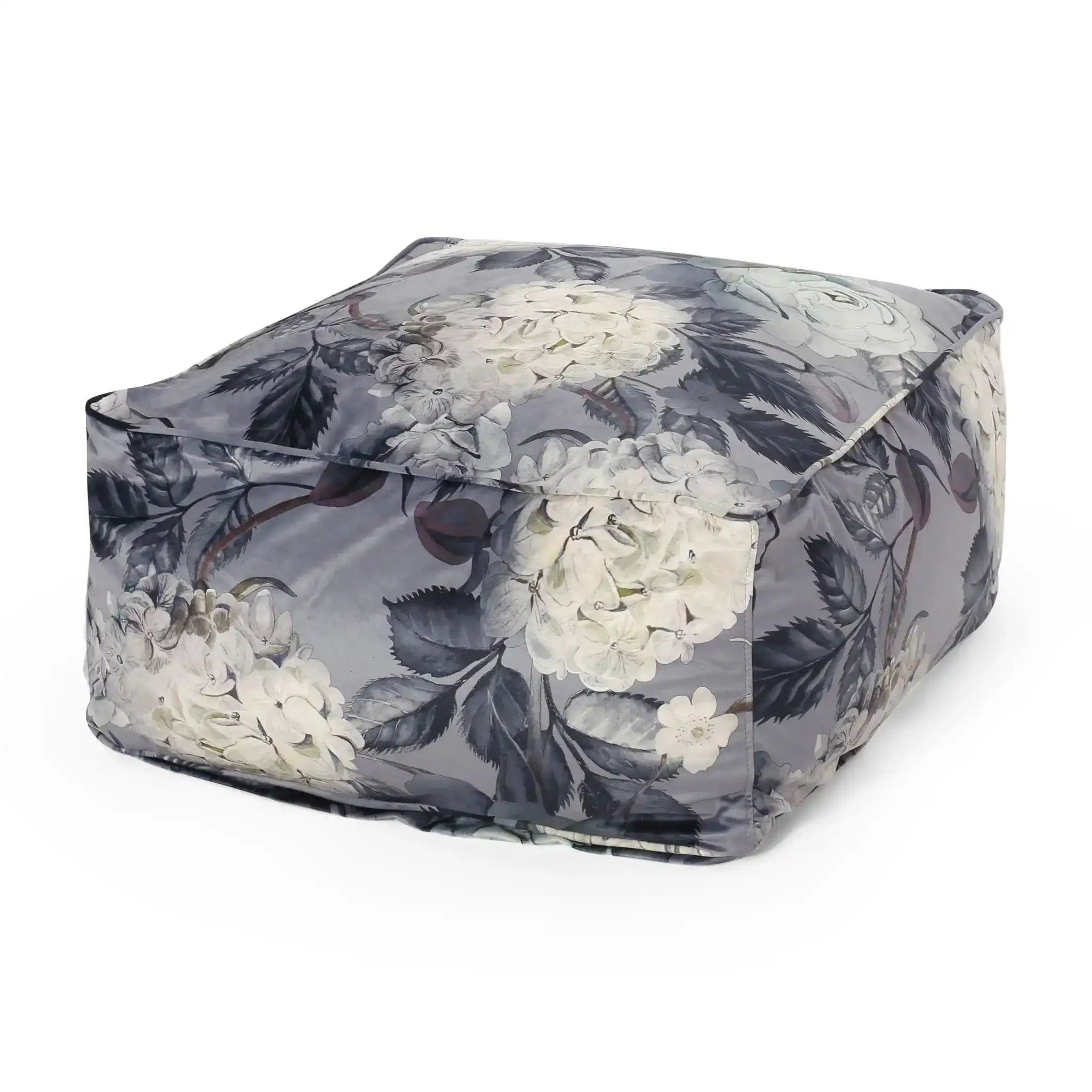 Hazel Large Square Pouf With Flower Print by HouseOfZazla