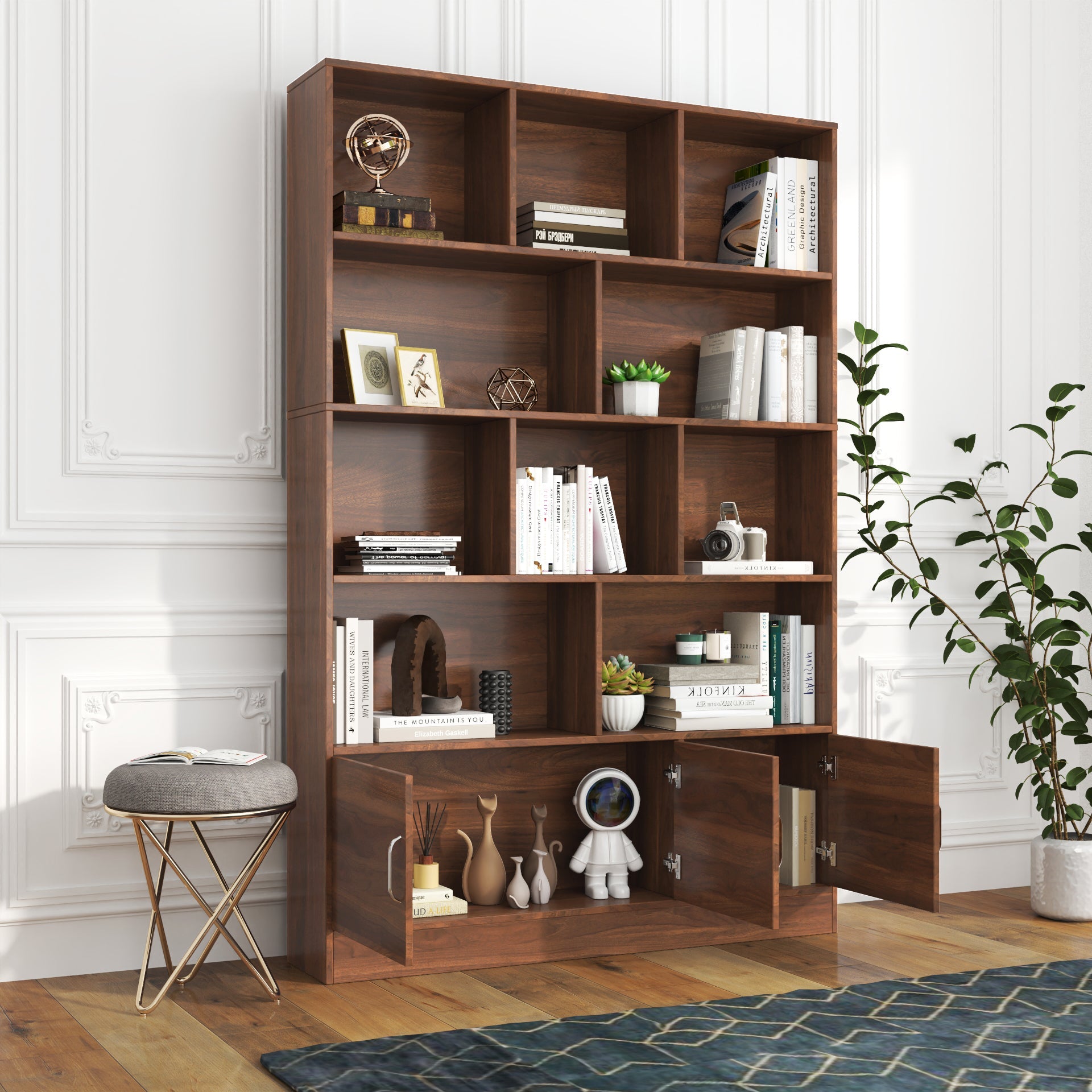 70.87" Tall Bookshelf with 10 Cubes and 3 Doors by HouseOfZazla