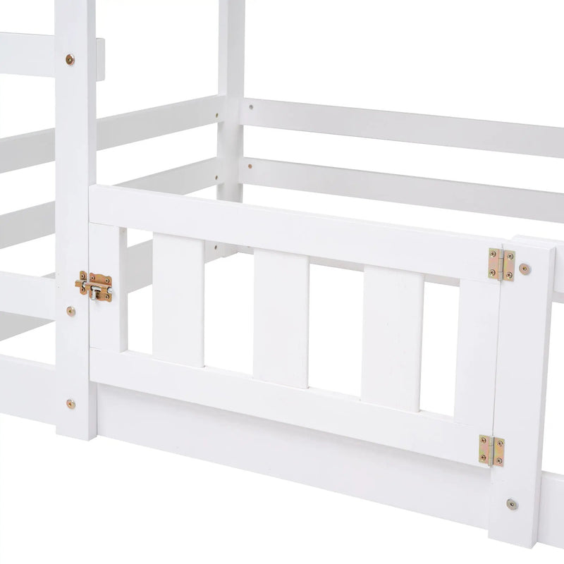 Twin Over Twin House Bunk Bed With Fence And Door by HouseOfZazla