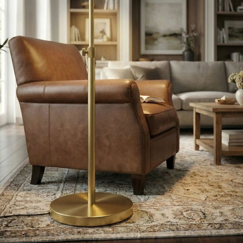 Verve - Floor Lamp With On / Off Switch Adjustable LED Round Base - Gold by Unique Piece Furniture