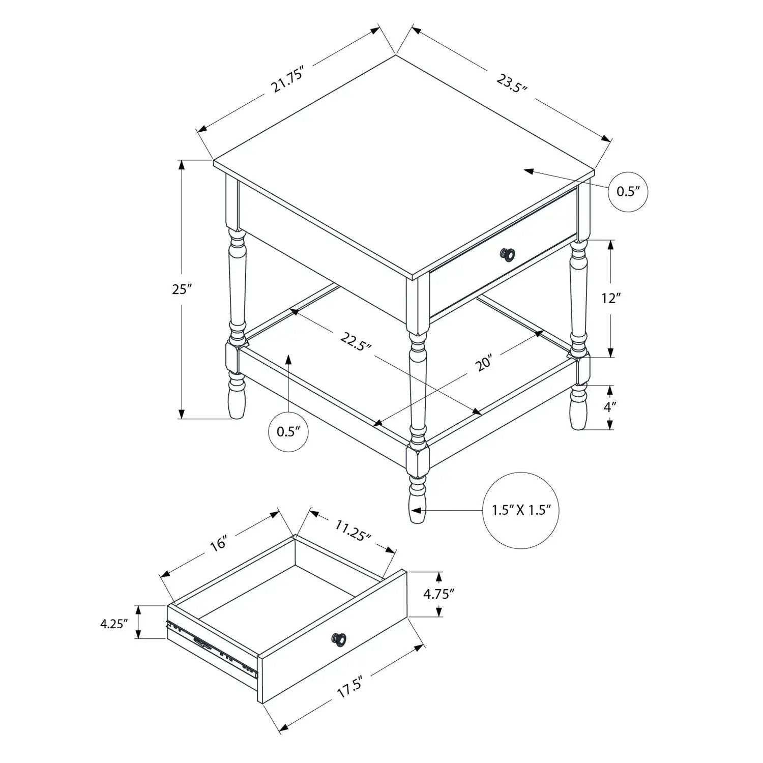 Accent - Table, 2 Tier, Square, Traditional - Walnut by Unique Piece Furniture