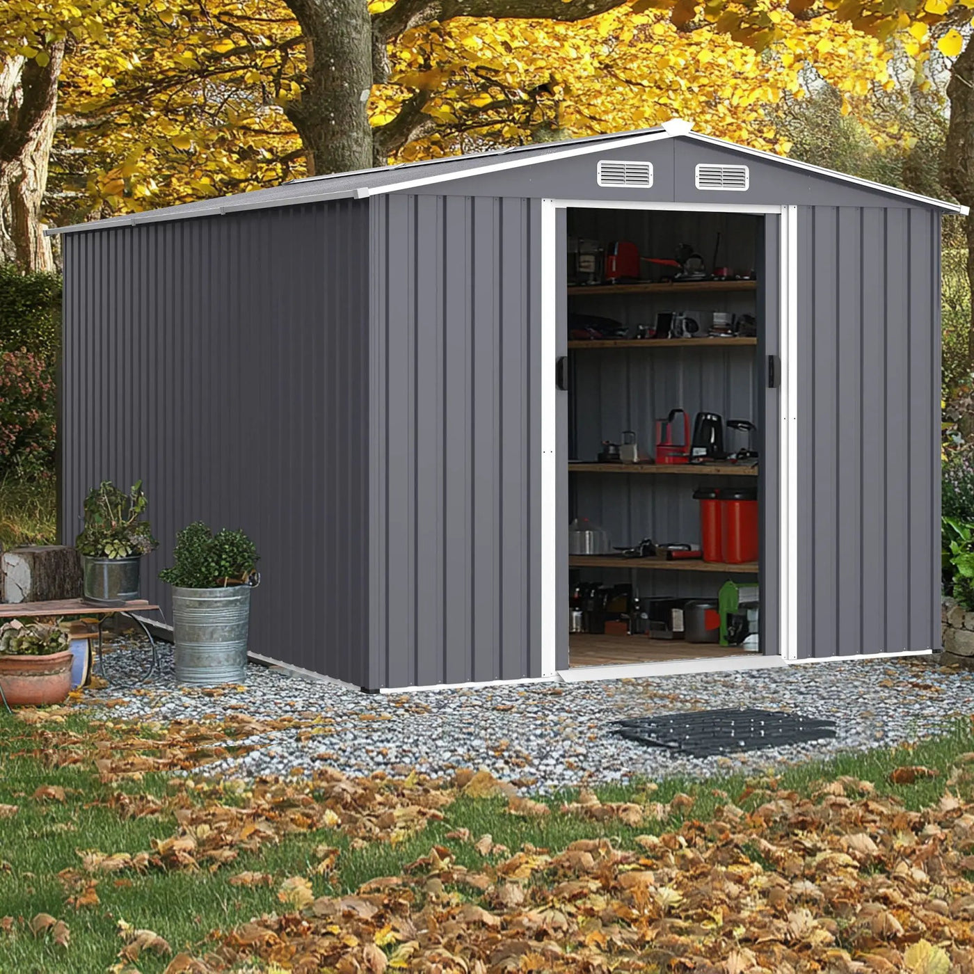 Outdoor Storage Shed Large Metal Tool Sheds, Heavy Duty Storage House With Sliding Doors by HouseOfZazla