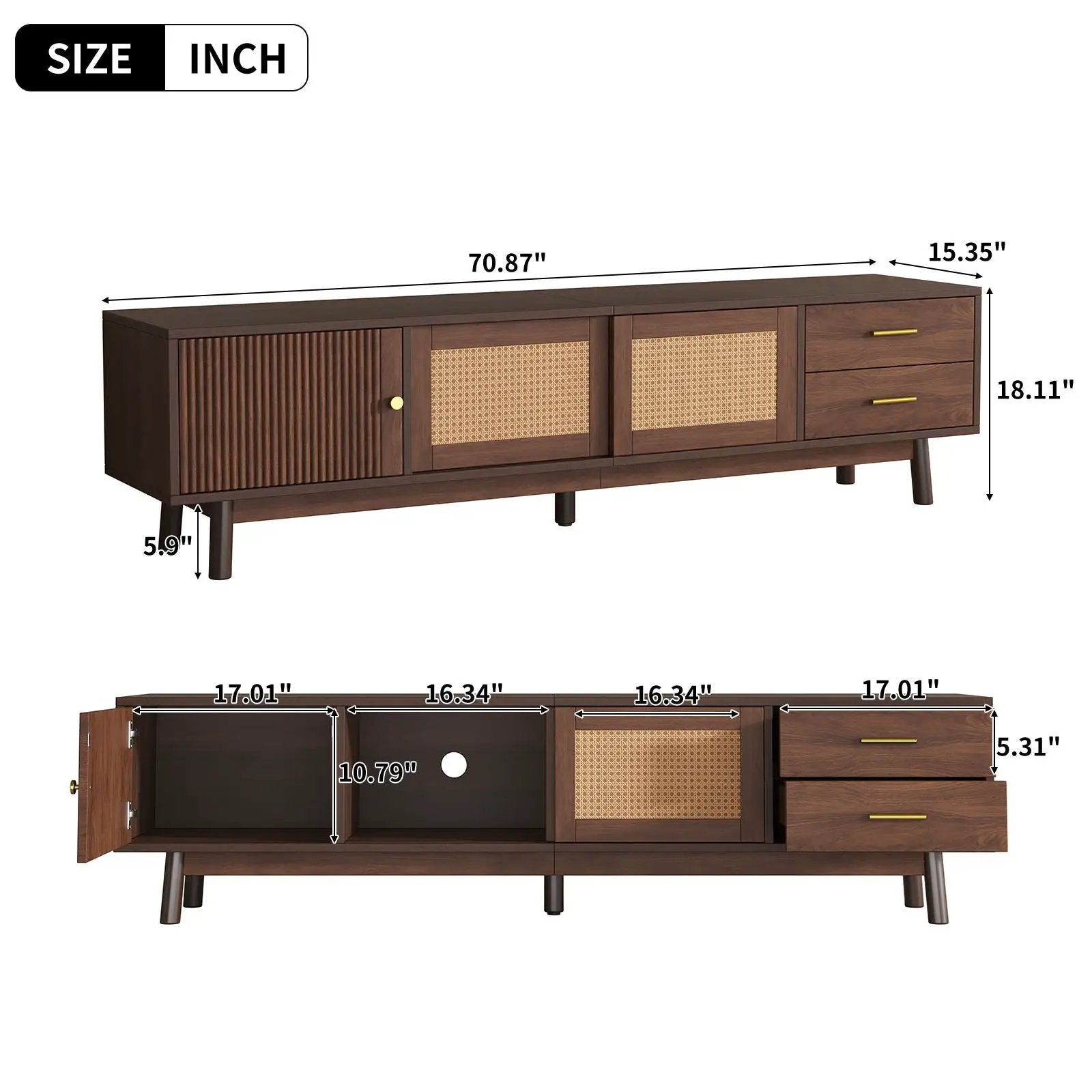TV Stand For 80" TVs With Sliding Doors And Drawers, Accent Storage Unit - Dark Brown by Unique Piece Furniture