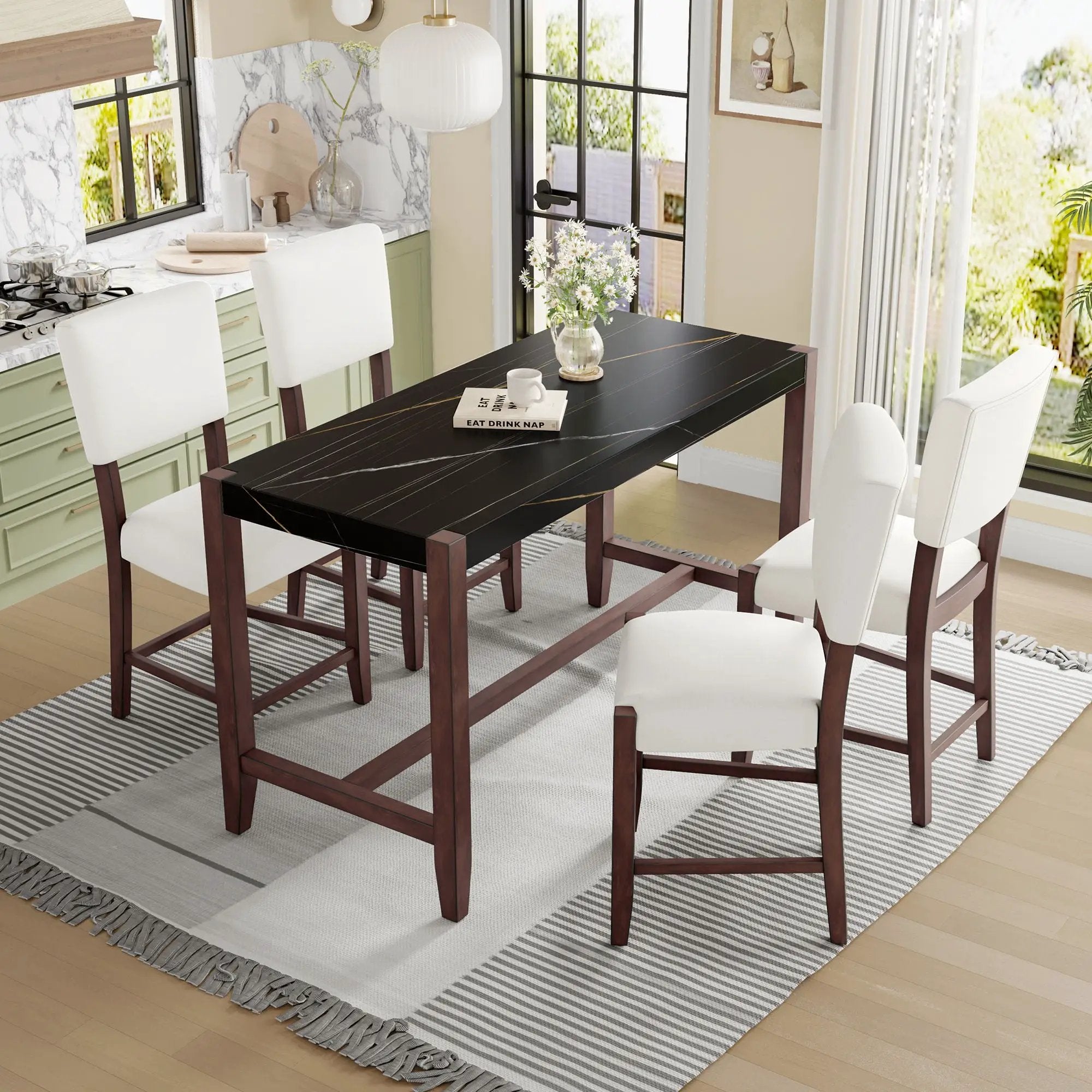 5 Piece Counter Height Dining Set, Bar Table With 4 Upholstered Chairs by Unique Piece Furniture