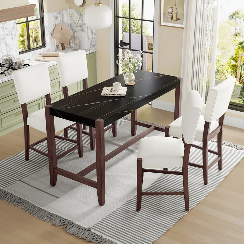 5 Piece Counter Height Dining Set, Bar Table With 4 Upholstered Chairs by HouseOfZazla