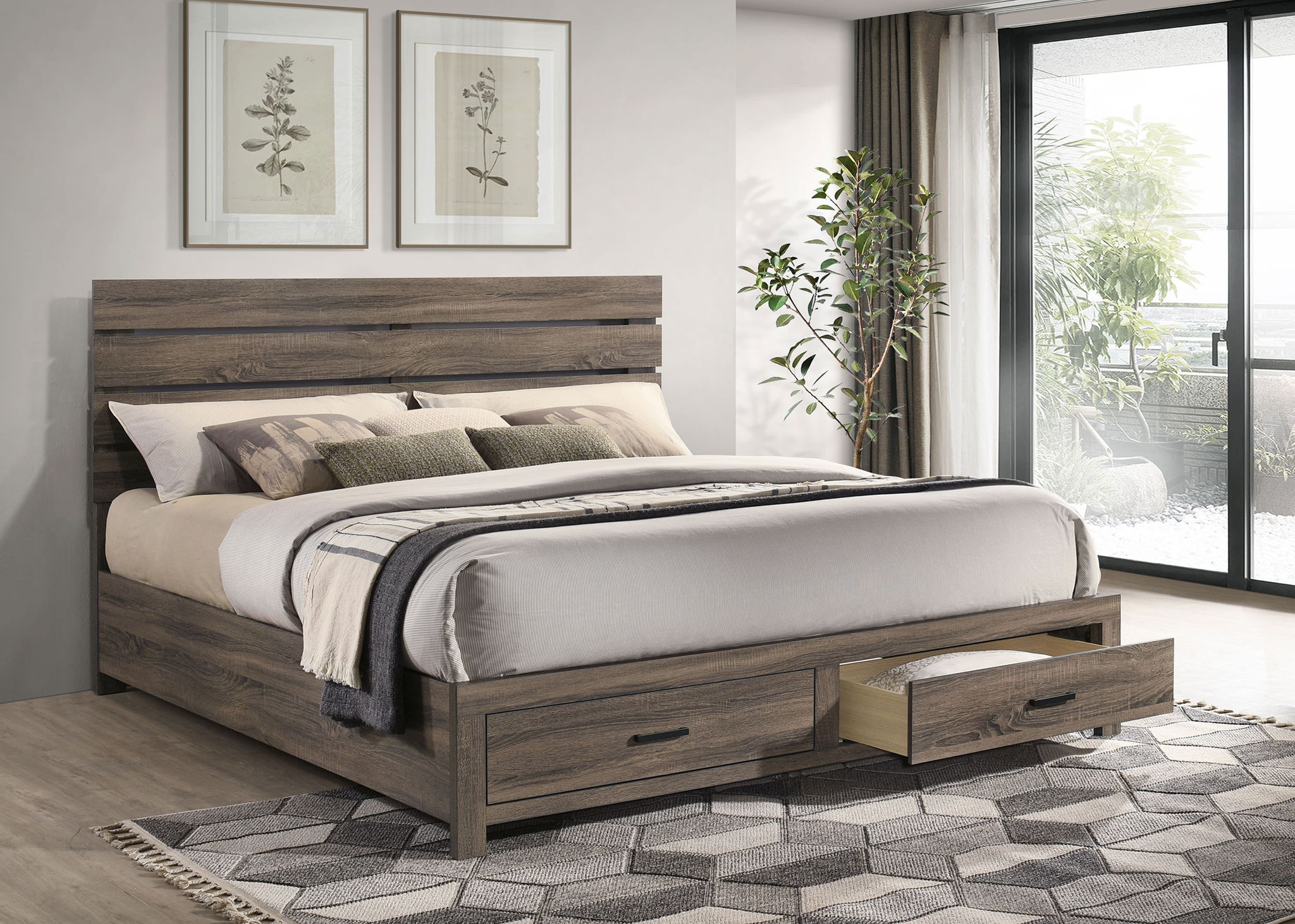 Brantford Wood Eastern King Storage Panel Bed Barrel Oak by Unique Piece Furniture