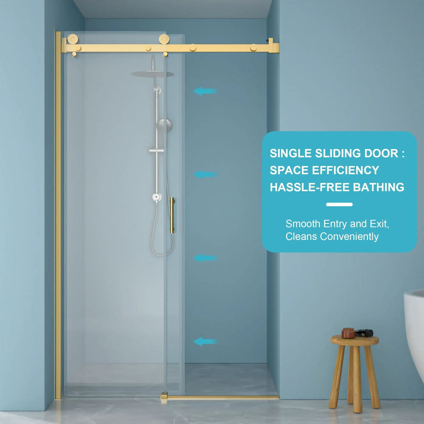 Modern Single Slide Shower Door, Tempered Glass, Stainless Steel Frame by HouseOfZazla