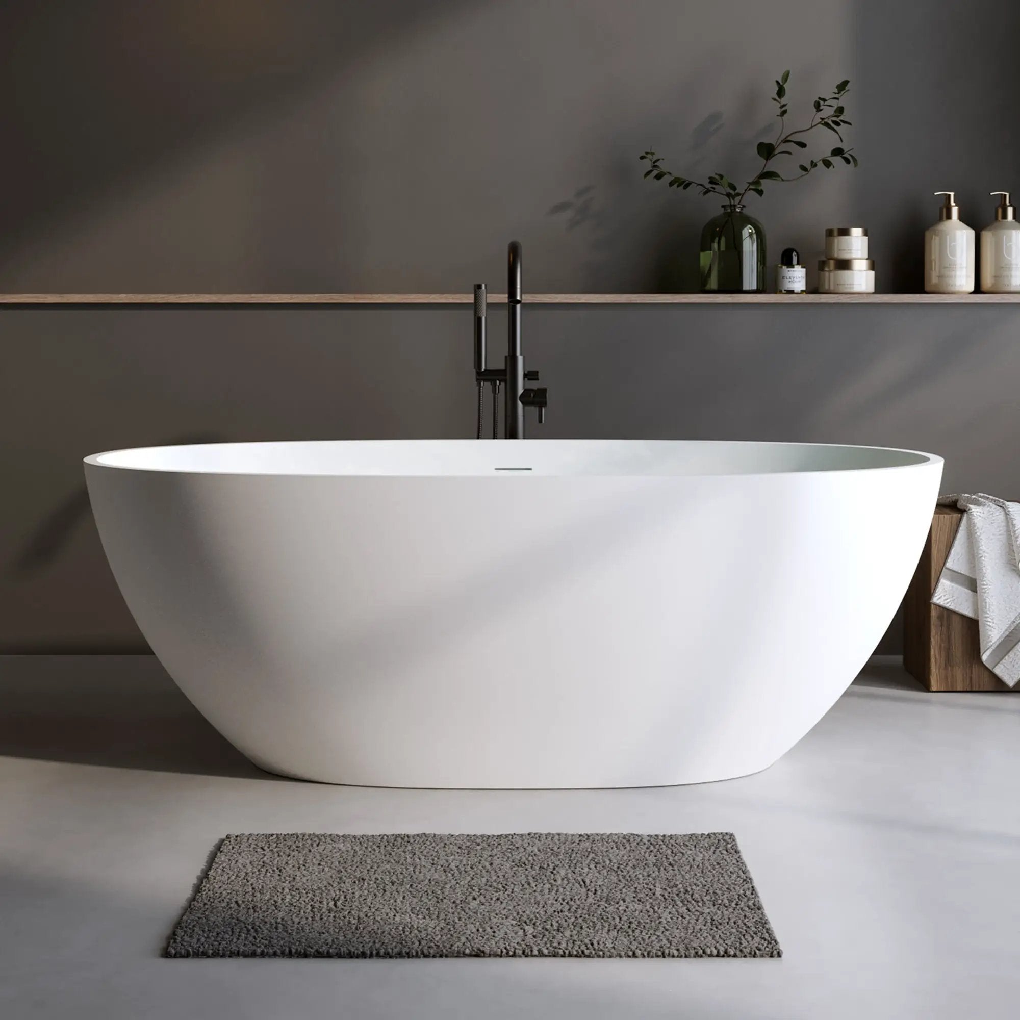 55" Solid Surface Matte Tub - Freestanding Soaking Bathtub by HouseOfZazla