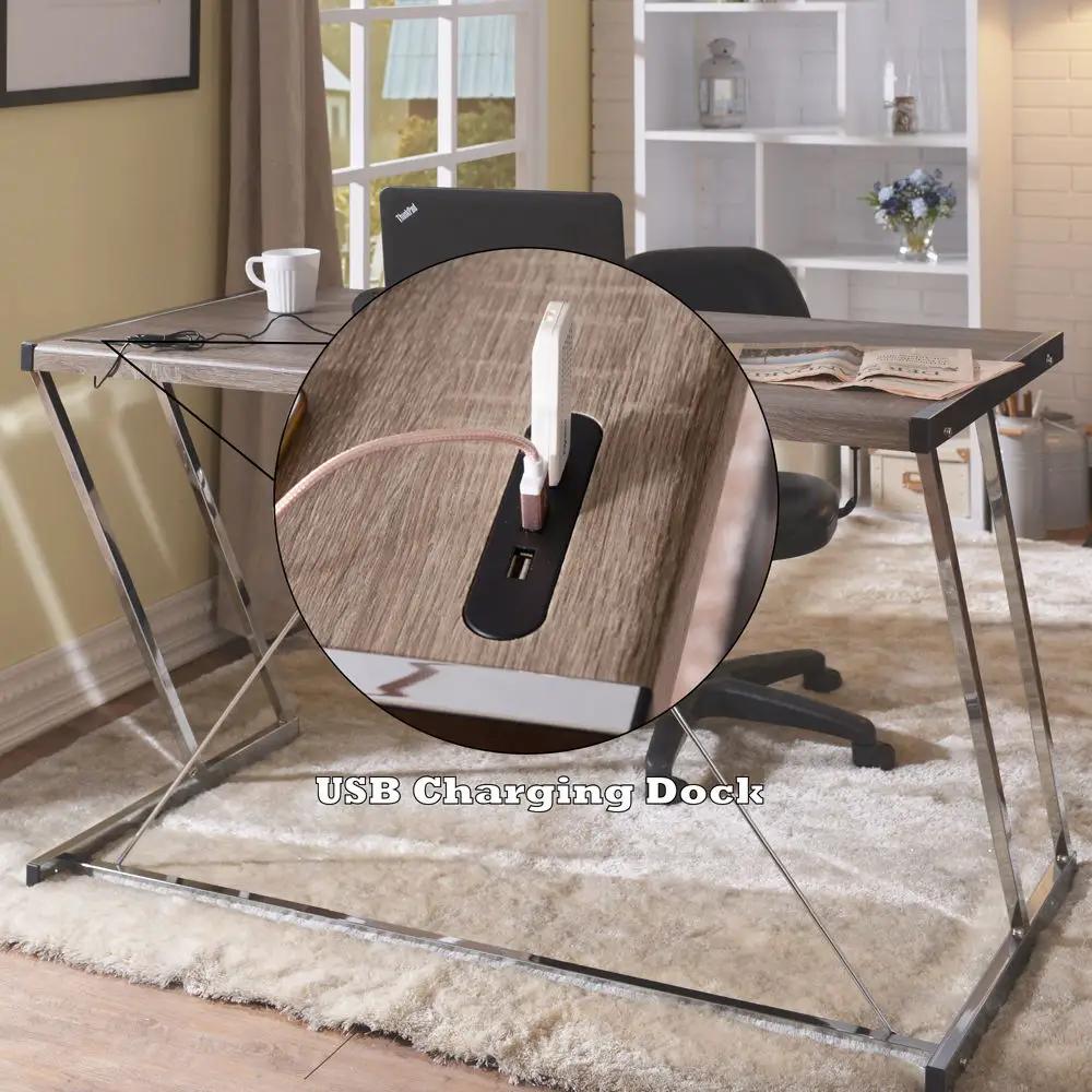 Finis - Writing Desk With USB - Weathered Oak & Chrome by Unique Piece Furniture