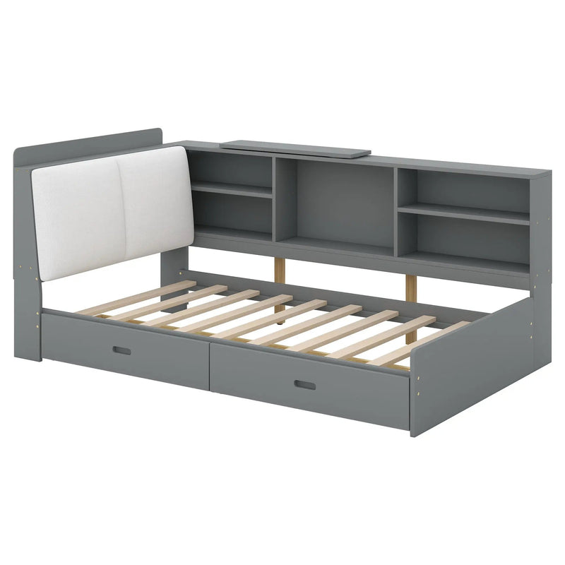 Platform Bed With Storage Headboard, Shelves And 2 Drawers by Unique Piece Furniture
