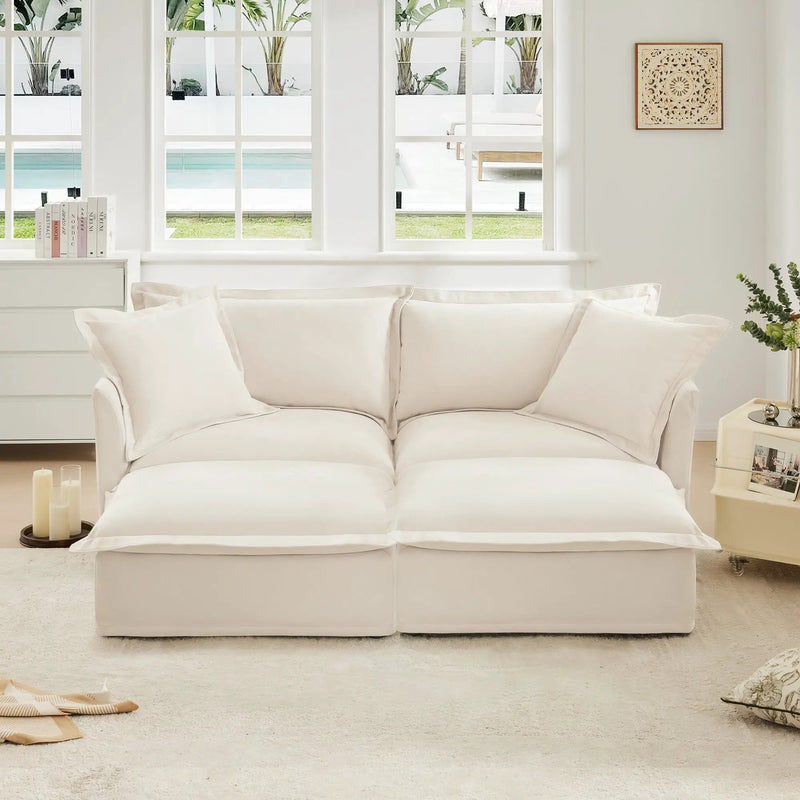 Slipcovered Sofa 2 Seater Sofa With 2 Ottomans by HouseOfZazla