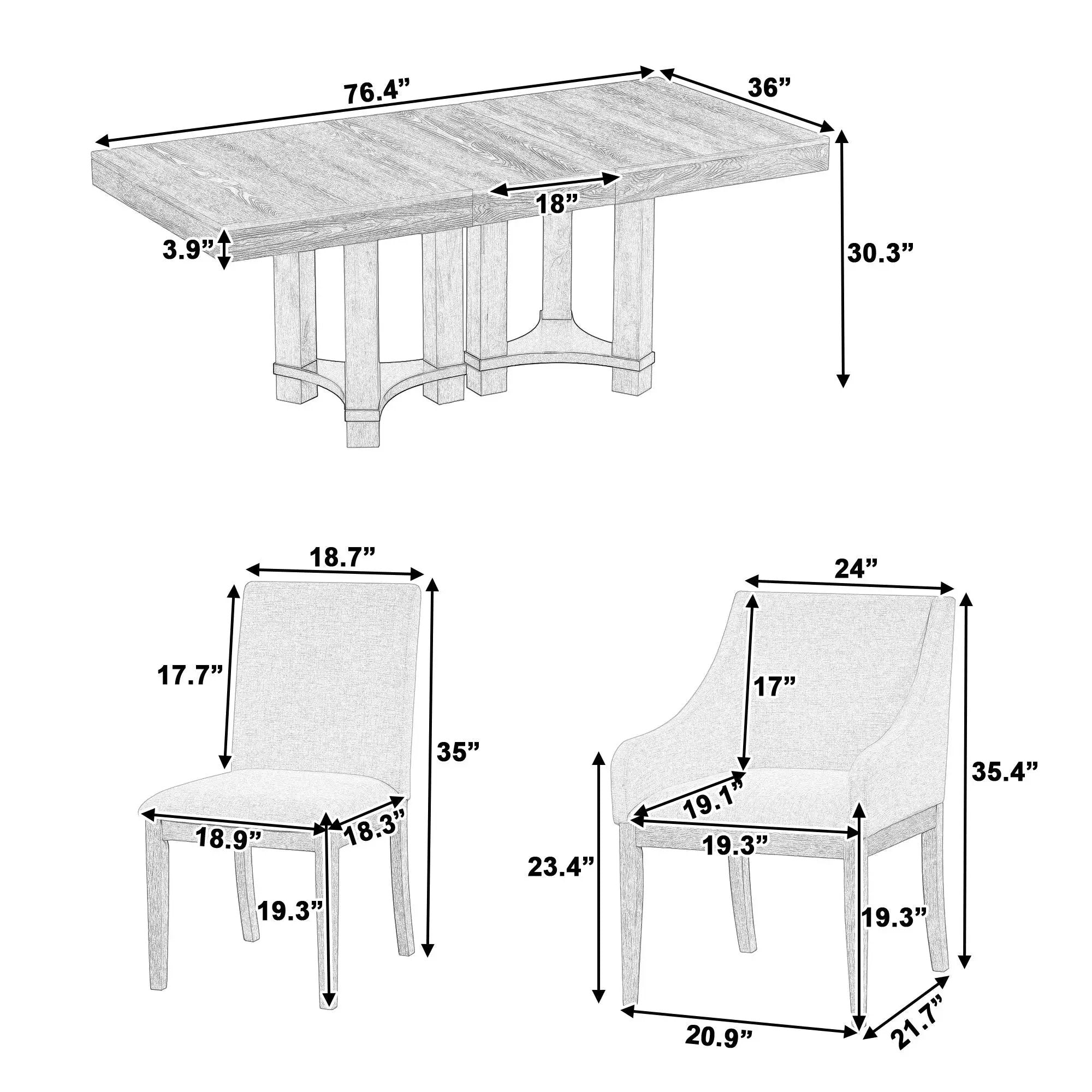 Topmax - 7 Piece Rustic Extendable Dining Table Set With Removable Leaf, 2 Arm Chairs And 4 Armless Chairs by HouseOfZazla