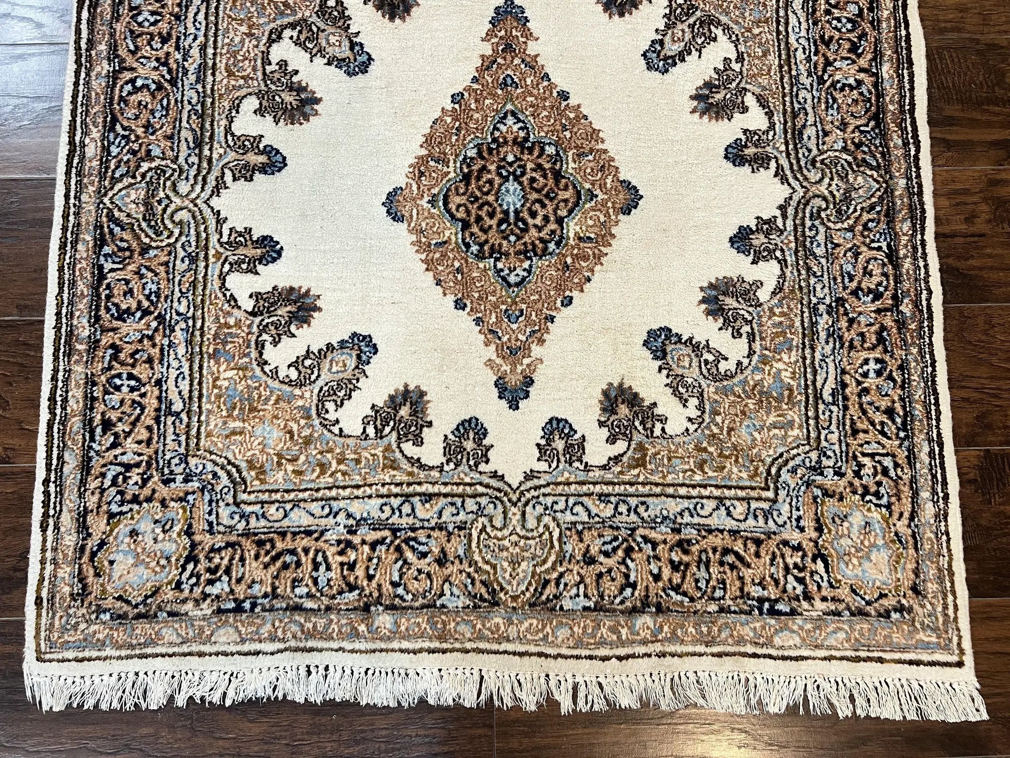 Square Persian Kirman Rug 4x4, Semi Open Field, Handmade by Jewel Rugs