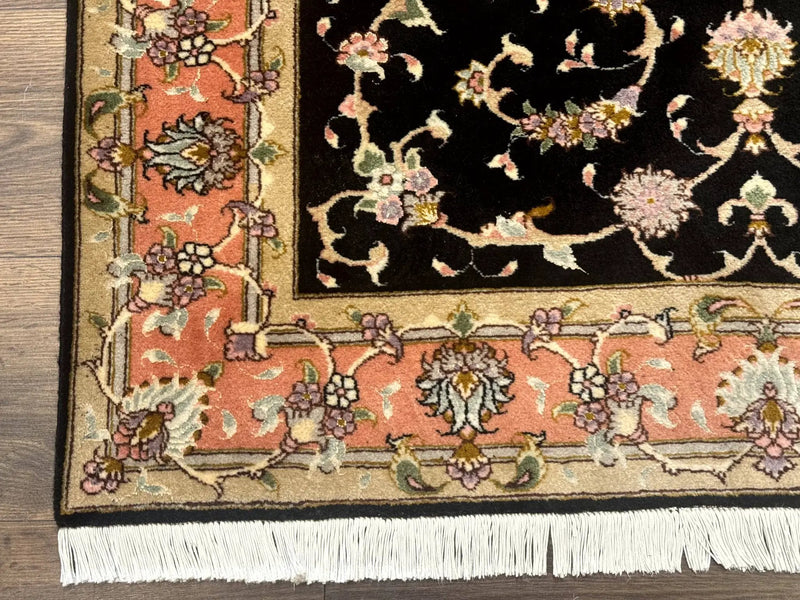 Persian Tabriz Rug 3x5 Black and Salmon Floral Fine Handmade 360 KPSI by Jewel Rugs