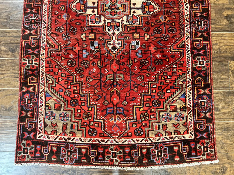 Antique Persian Tribal Rug 4x7, Red, Geometric Medallion, Handmade, Wool, Persian Zanjan Rug by Jewel Rugs