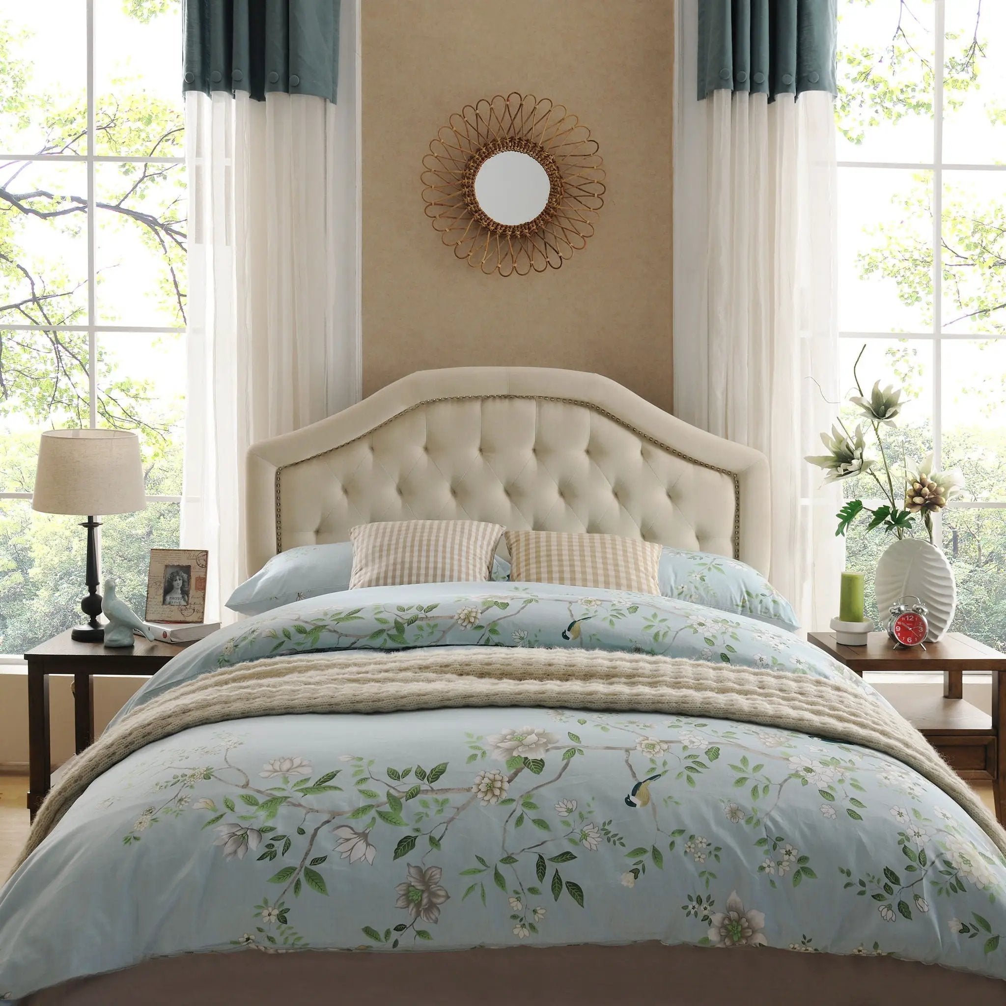 Queen & Full Size Headboard With Diamond Tufting And Nailhead Trim - Beige by HouseOfZazla