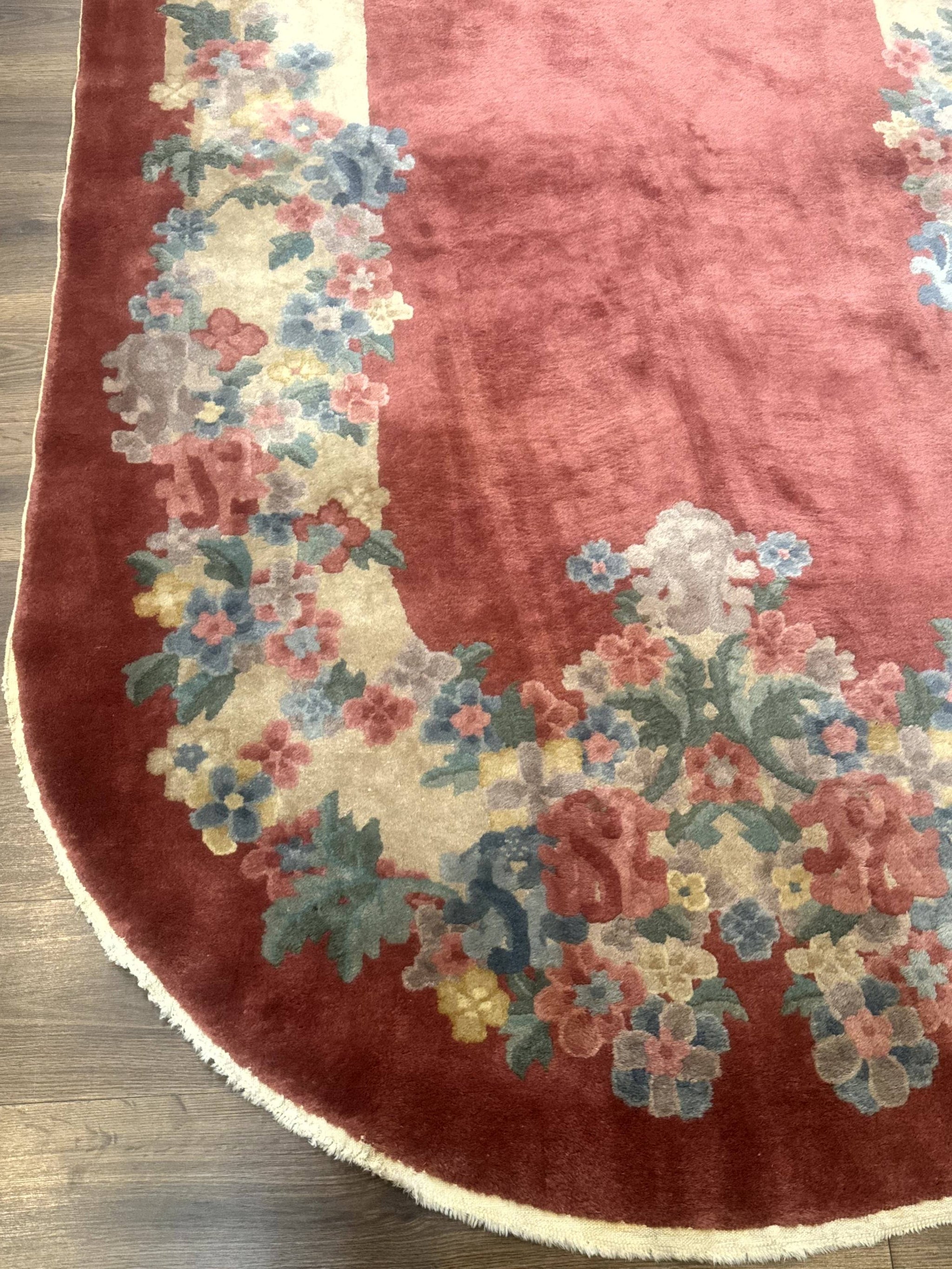 Oval Chinese Peking Rug 5x8, Pink, Floral, Vintage Chinese Wool Carpet by Jewel Rugs