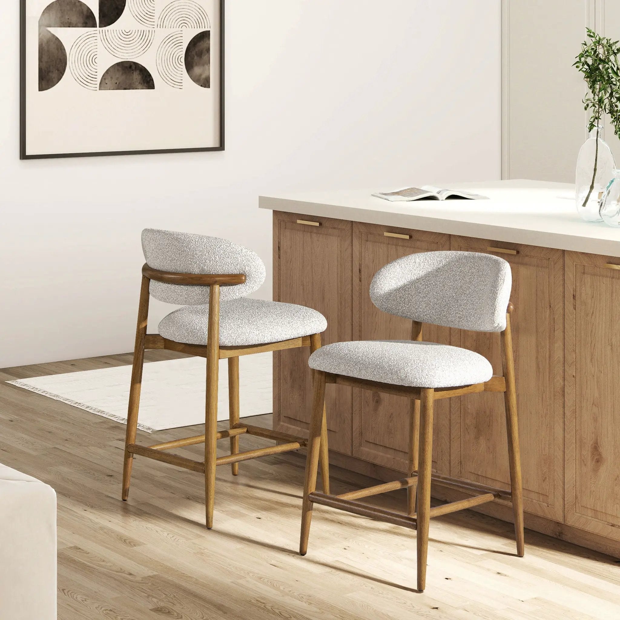 Locke - Modern Upholstered Counter Stool With Frame - Salt / Pepper by HouseOfZazla